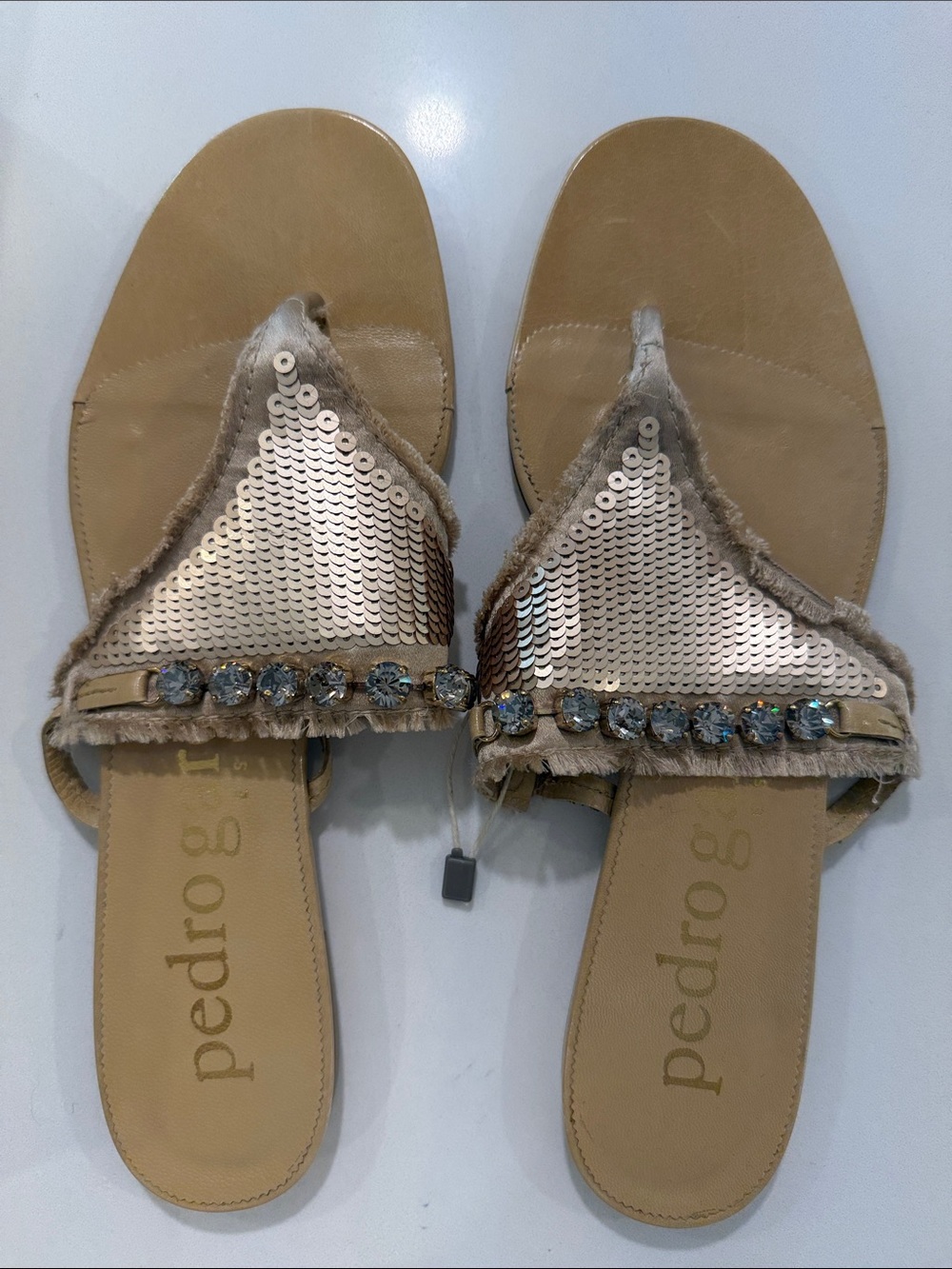 Pedro Garcia Rose Gold Sequin and Crystal Slide Sandals